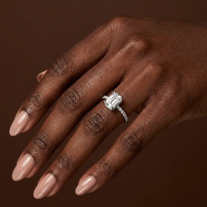 1.23ct Emerald Cut Hidden Halo & Diamond Shoulder Engagement Ring - D/E, VVS/VS - IGI - 18ct White Gold