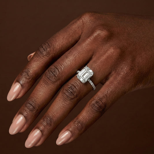 2.25ct Emerald Cut Hidden Halo & Diamond Shoulder Engagement Ring - D/E, VVS/VS - IGI - 18ct White Gold