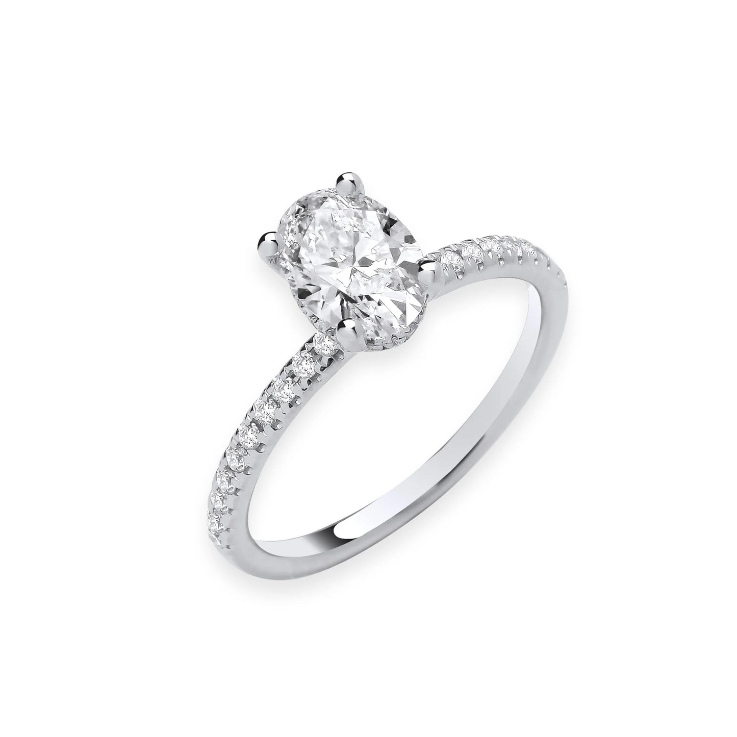 1.21ct Oval Cut Hidden Halo & Diamond Shoulder Engagement Ring - D/E, VVS/VS - IGI - 18ct White Gold