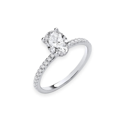 1.21ct Oval Cut Hidden Halo & Diamond Shoulder Engagement Ring - D/E, VVS/VS - IGI - 18ct White Gold