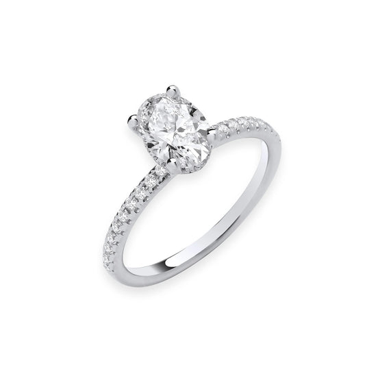 1.21ct Oval Cut Hidden Halo & Diamond Shoulder Engagement Ring - D/E, VVS/VS - IGI - 18ct White Gold