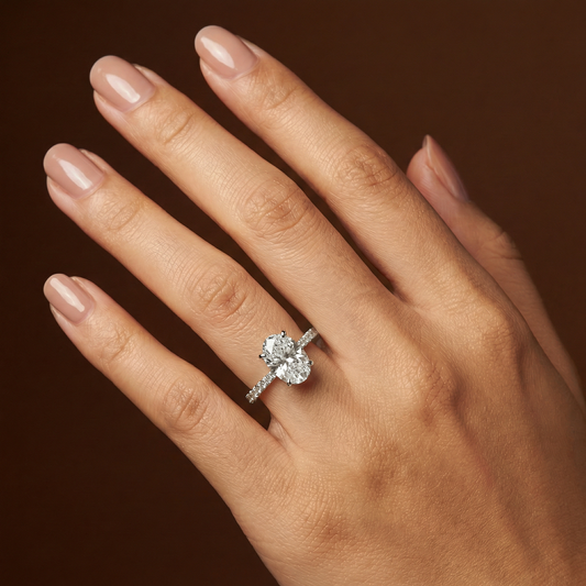 2.24ct Oval Cut Hidden Halo & Diamond Shoulder Engagement Ring - D/E, VVS/VS - IGI - 18ct White Gold