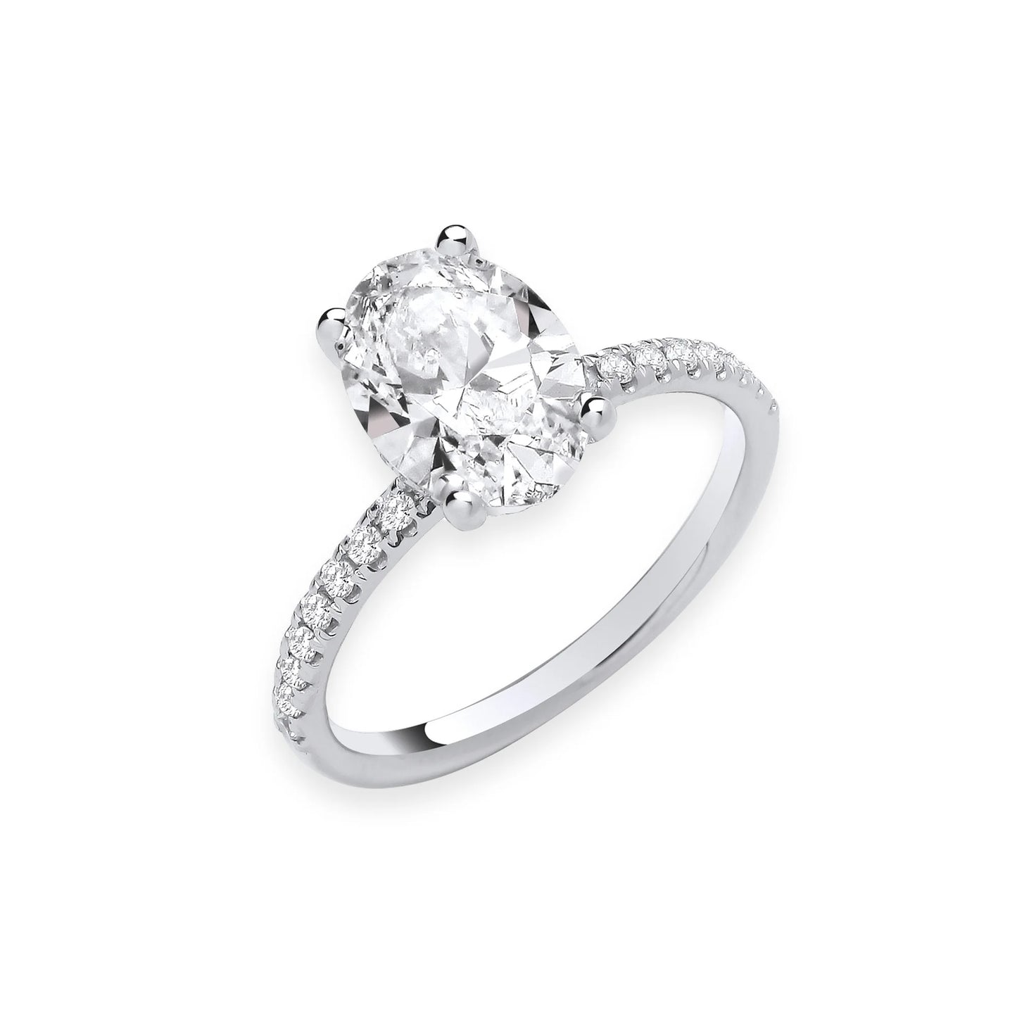 2.24ct Oval Cut Hidden Halo & Diamond Shoulder Engagement Ring - D/E, VVS/VS - IGI - 18ct White Gold