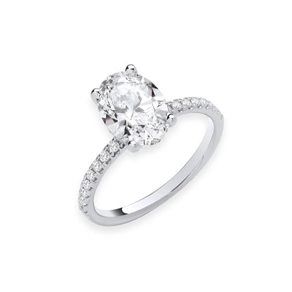 2.24ct Oval Cut Hidden Halo & Diamond Shoulder Engagement Ring - D/E, VVS/VS - IGI - 18ct White Gold