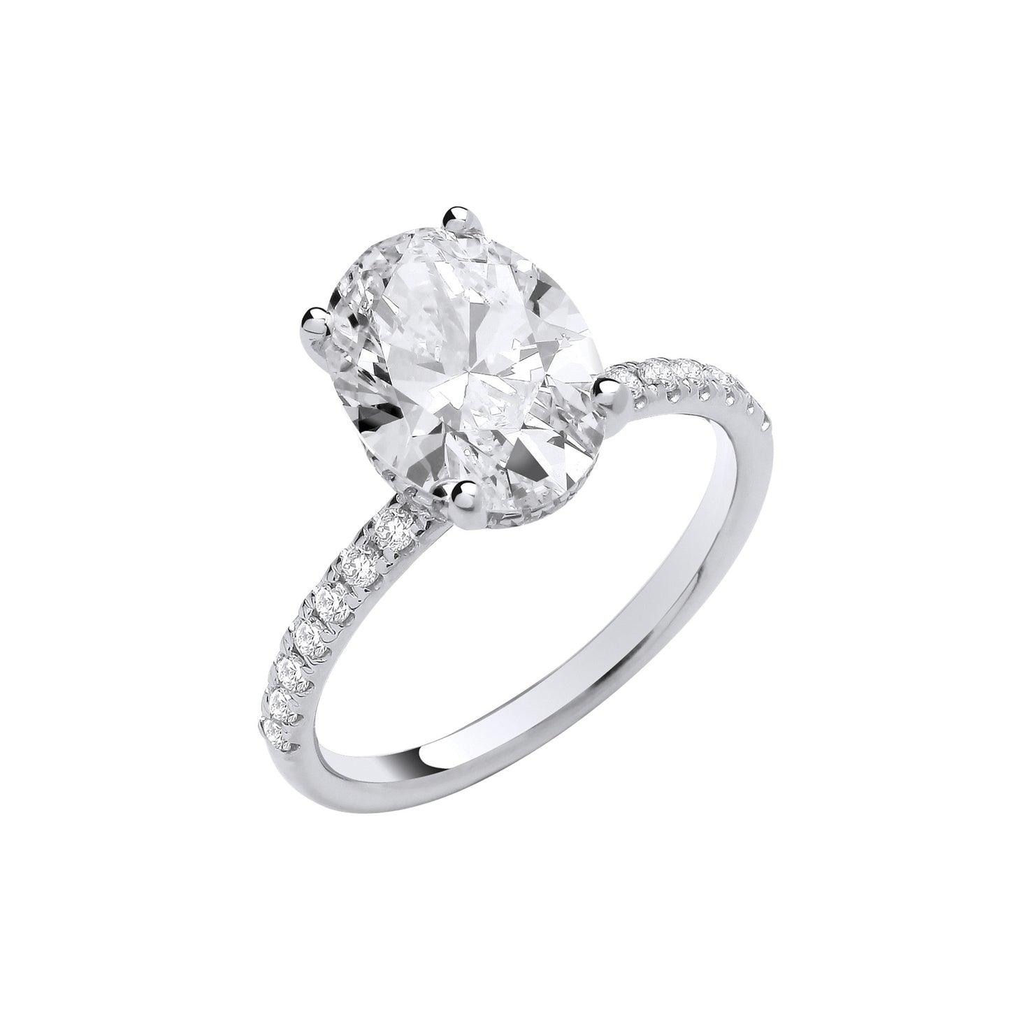 3.28ct Oval Cut Hidden Halo & Diamond Shoulder Engagement Ring - D/E, VVS/VS - IGI - 18ct White Gold