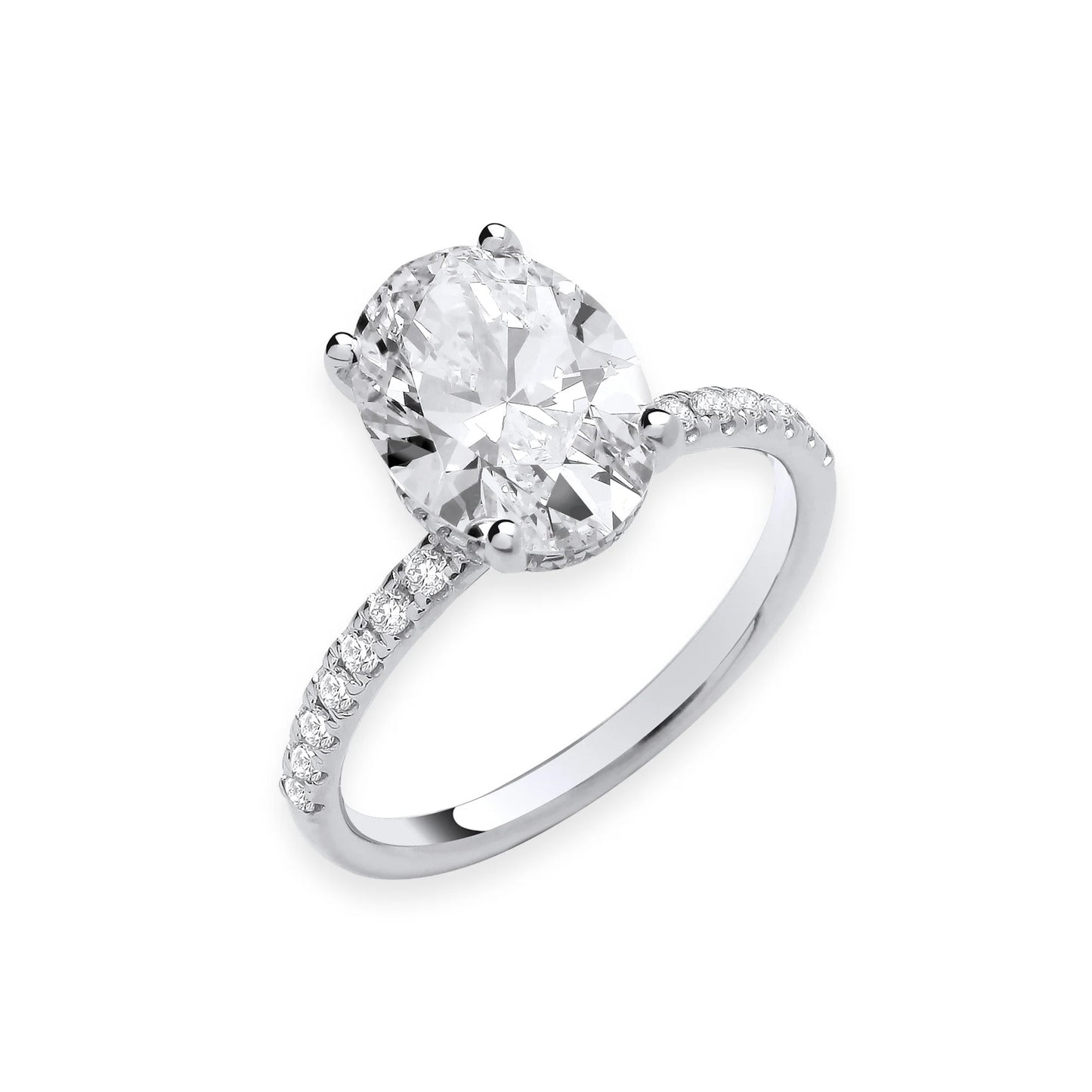 3.28ct Oval Cut Hidden Halo & Diamond Shoulder Engagement Ring - D/E, VVS/VS - IGI - 18ct White Gold