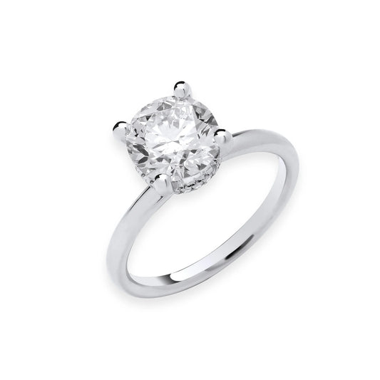 2.07ct Round Brilliant Cut Hidden Halo Solitaire Engagement Ring - D/E, VVS/VS - IGI - 18ct White Gold