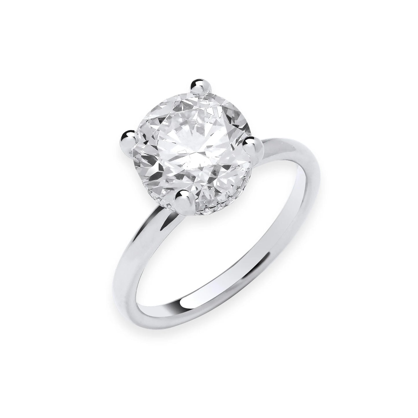 3.08ct Round Brilliant Cut Hidden Halo Solitaire Engagement Ring - D/E, VVS/VS - IGI - 18ct White Gold