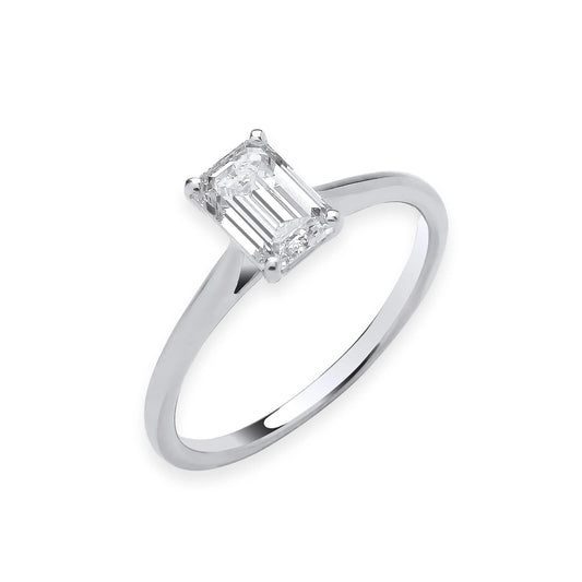 1.00ct Emerald Cut Solitaire Engagement Ring - D/E, VVS/VS - IGI - 18ct White Gold
