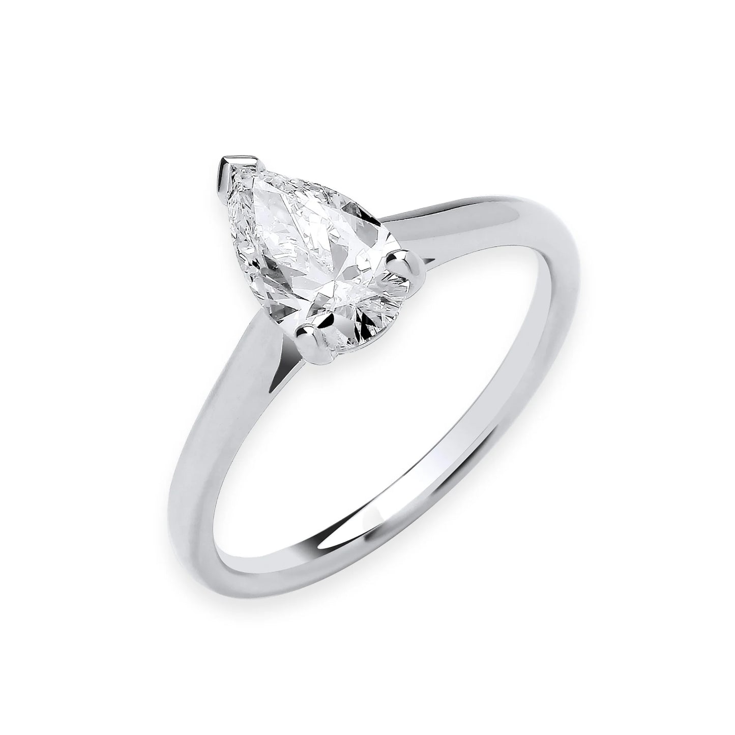 1.00ct Pear Cut Solitaire Engagement Ring - D/E, VVS/VS - IGI - 18ct White Gold