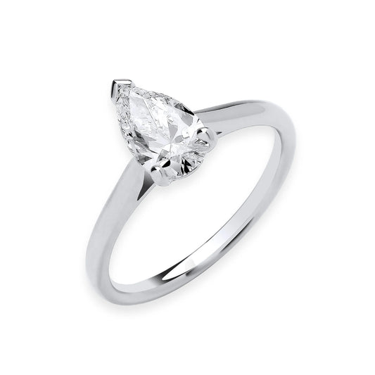 1.00ct Pear Cut Solitaire Engagement Ring - D/E, VVS/VS - IGI - 18ct White Gold