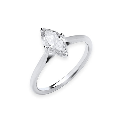 1.00ct Marquise Cut Solitaire Engagement Ring - D/E, VVS/VS - IGI - 18ct White Gold