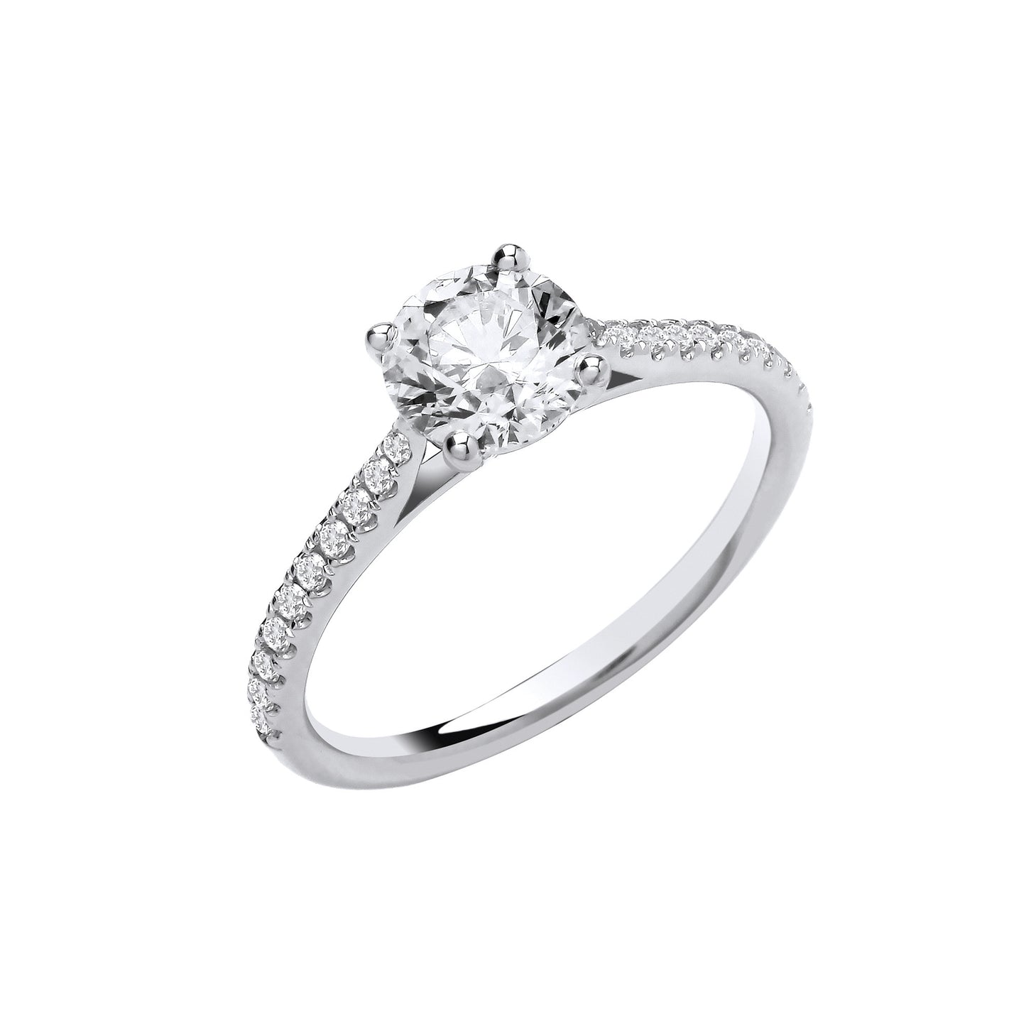 1.15ct Round Brilliant Cut Diamond Shoulder Engagement Ring - D/E, VVS/VS - IGI - 18ct White Gold