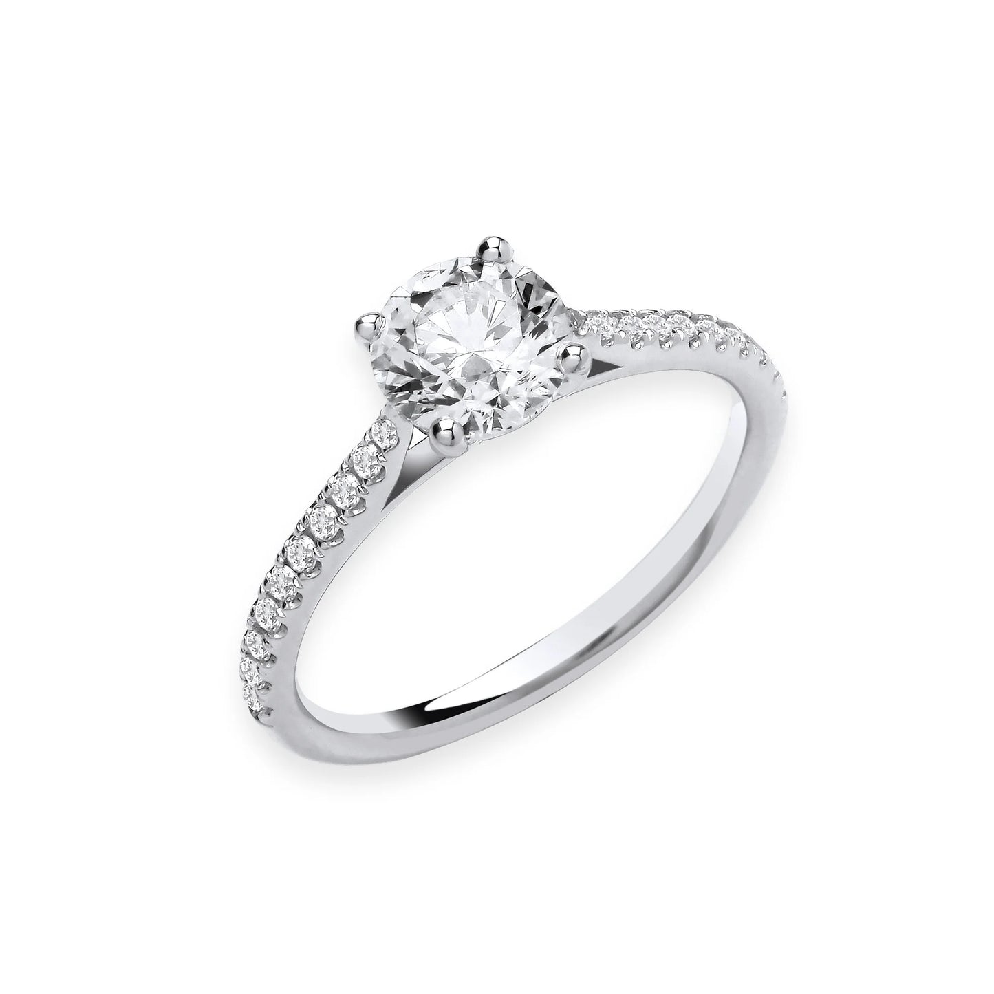 1.15ct Round Brilliant Cut Diamond Shoulder Engagement Ring - D/E, VVS/VS - IGI - 18ct White Gold