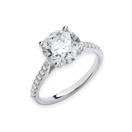 2.17ct Round Brilliant Cut Diamond Shoulder Engagement Ring - D/E, VVS/VS - IGI - 18ct White Gold