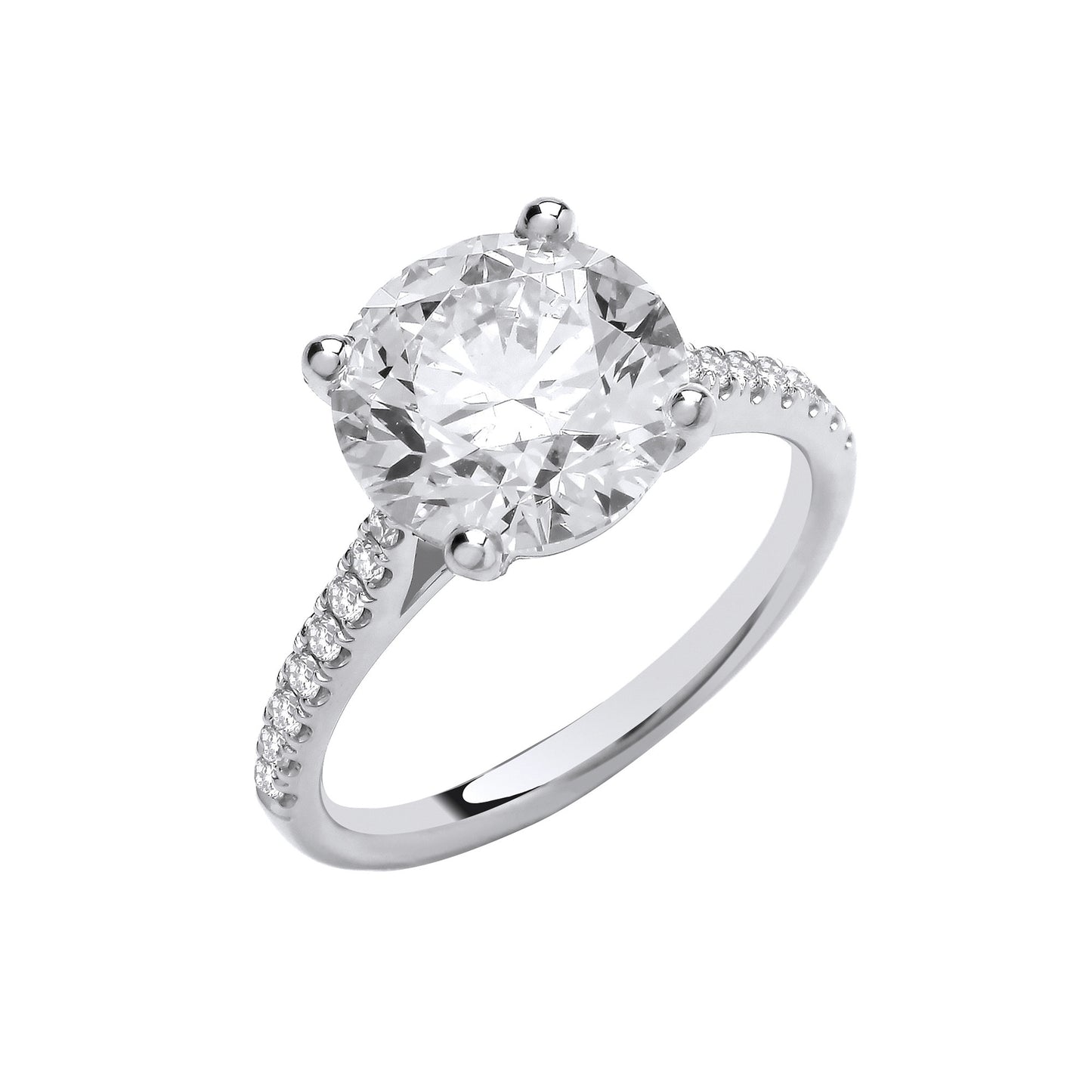 3.20ct Round Brilliant Cut Diamond Shoulder Engagement Ring - D/E, VVS/VS - IGI - 18ct White Gold