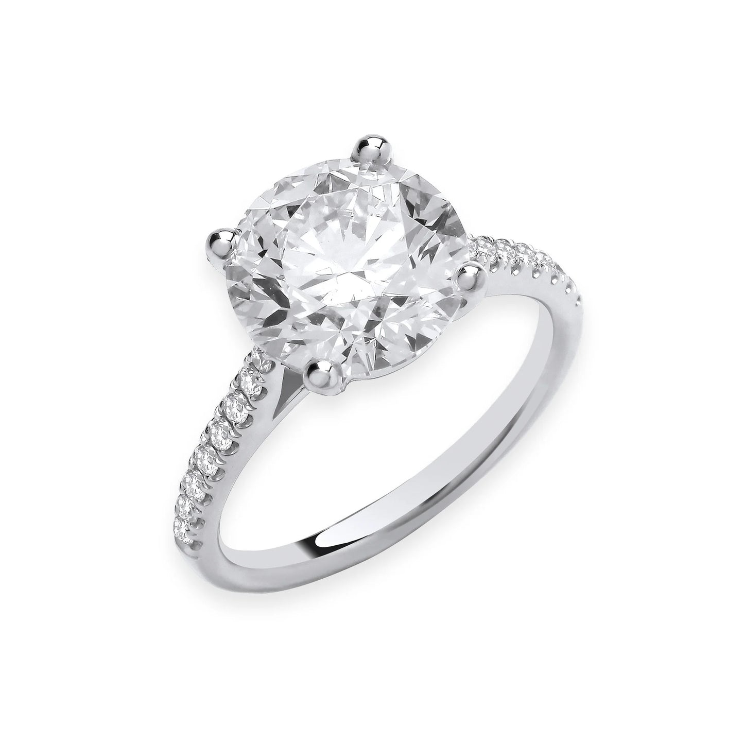 3.20ct Round Brilliant Cut Diamond Shoulder Engagement Ring - D/E, VVS/VS - IGI - 18ct White Gold