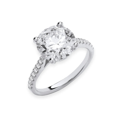 3.20ct Round Brilliant Cut Diamond Shoulder Engagement Ring - D/E, VVS/VS - IGI - 18ct White Gold