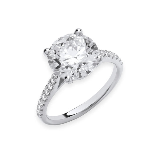 3.20ct Round Brilliant Cut Diamond Shoulder Engagement Ring - D/E, VVS/VS - IGI - 18ct White Gold