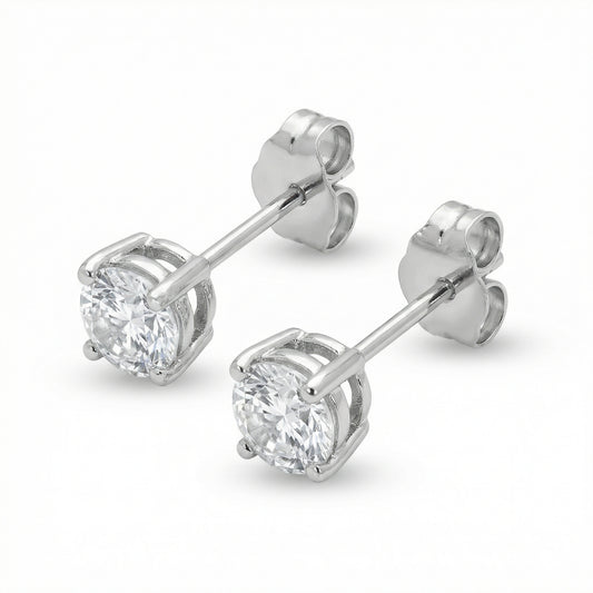 4 Claw Lab Grown Diamond Solitaire Stud Earrings - 18ct White Gold