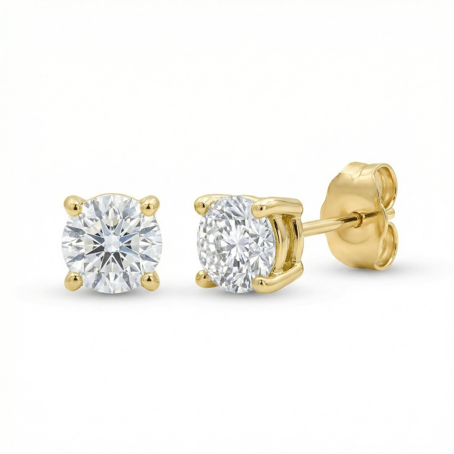 4 Claw Lab Grown Diamond Solitaire Stud Earrings - 18ct Yellow Gold