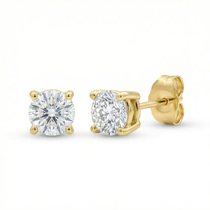 4 Claw Lab Grown Diamond Solitaire Stud Earrings - 18ct Yellow Gold