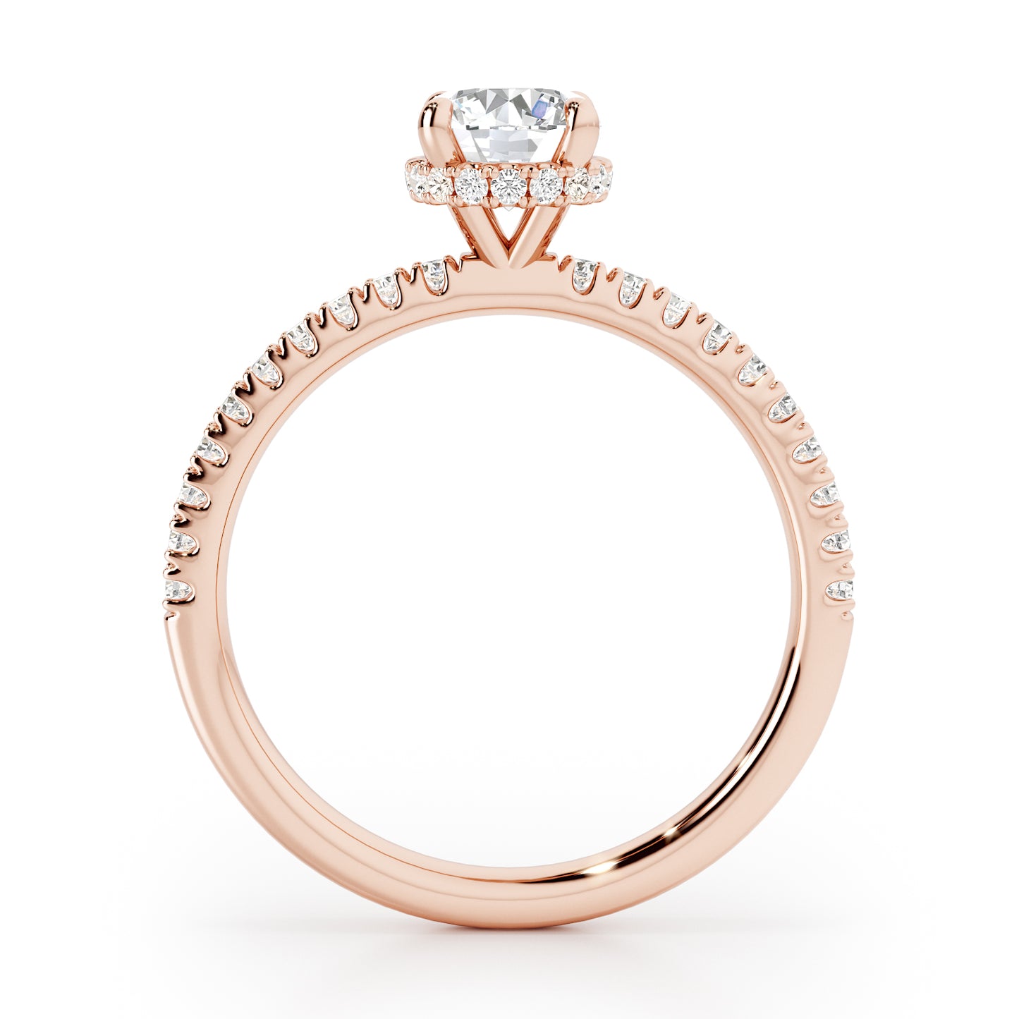 Classic Round Cut Hidden Halo with Diamond Shoulders Engagement Ring - 2ct+, E/F, VVS - 18ct Rose Gold