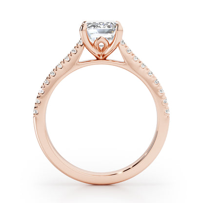 Emerald Cut with Diamond Shoulders Engagement Ring - 2ct+, E/F, VVS - 18ct Rose Gold