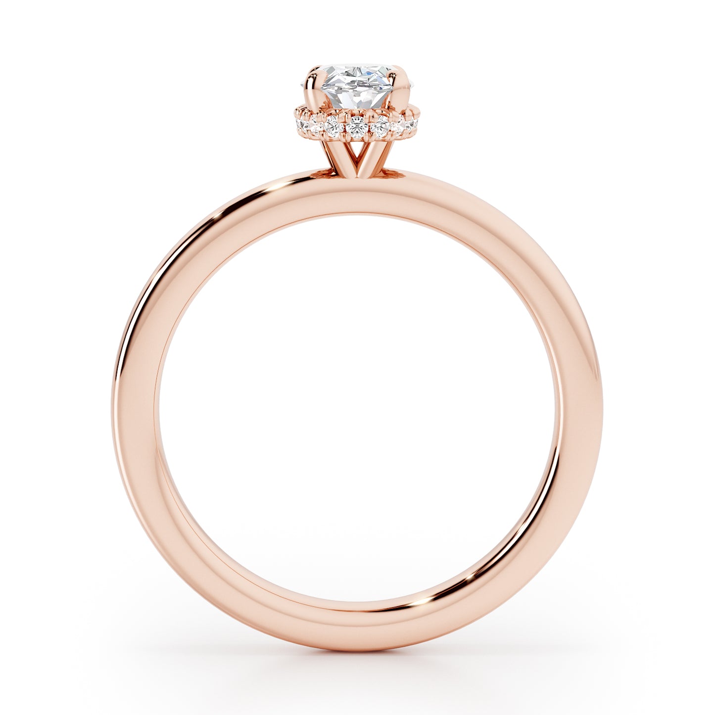 Classic Oval Cut Hidden Halo Engagement Ring - 2ct+, E/F, VVS - 18ct Rose Gold