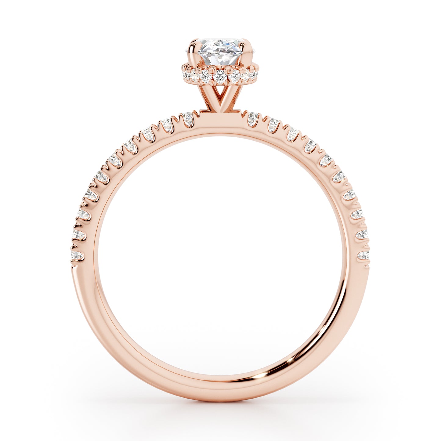 Oval Cut Hidden Halo with Diamond Shoulders Engagement Ring - 2ct+, E/F, VVS - 18ct Rose Gold