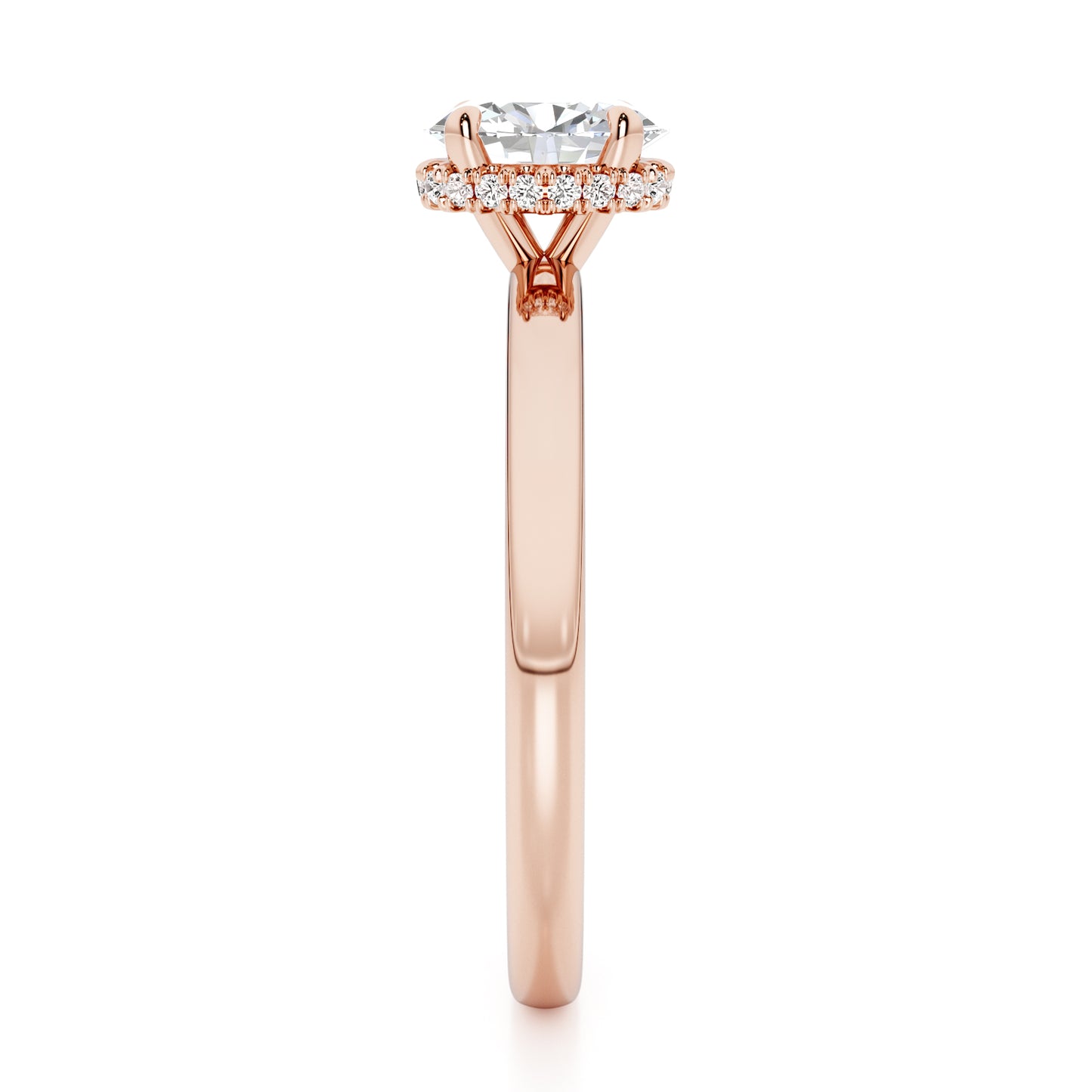 Classic Oval Cut Hidden Halo Engagement Ring - 2ct+, E/F, VVS - 18ct Rose Gold