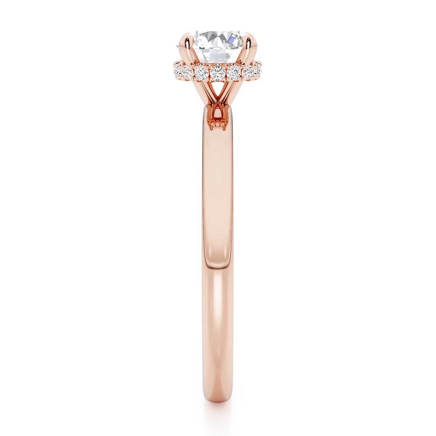 Classic Round Cut Hidden Halo Engagement Ring - 2ct+, E/F, VVS - 18ct Rose Gold