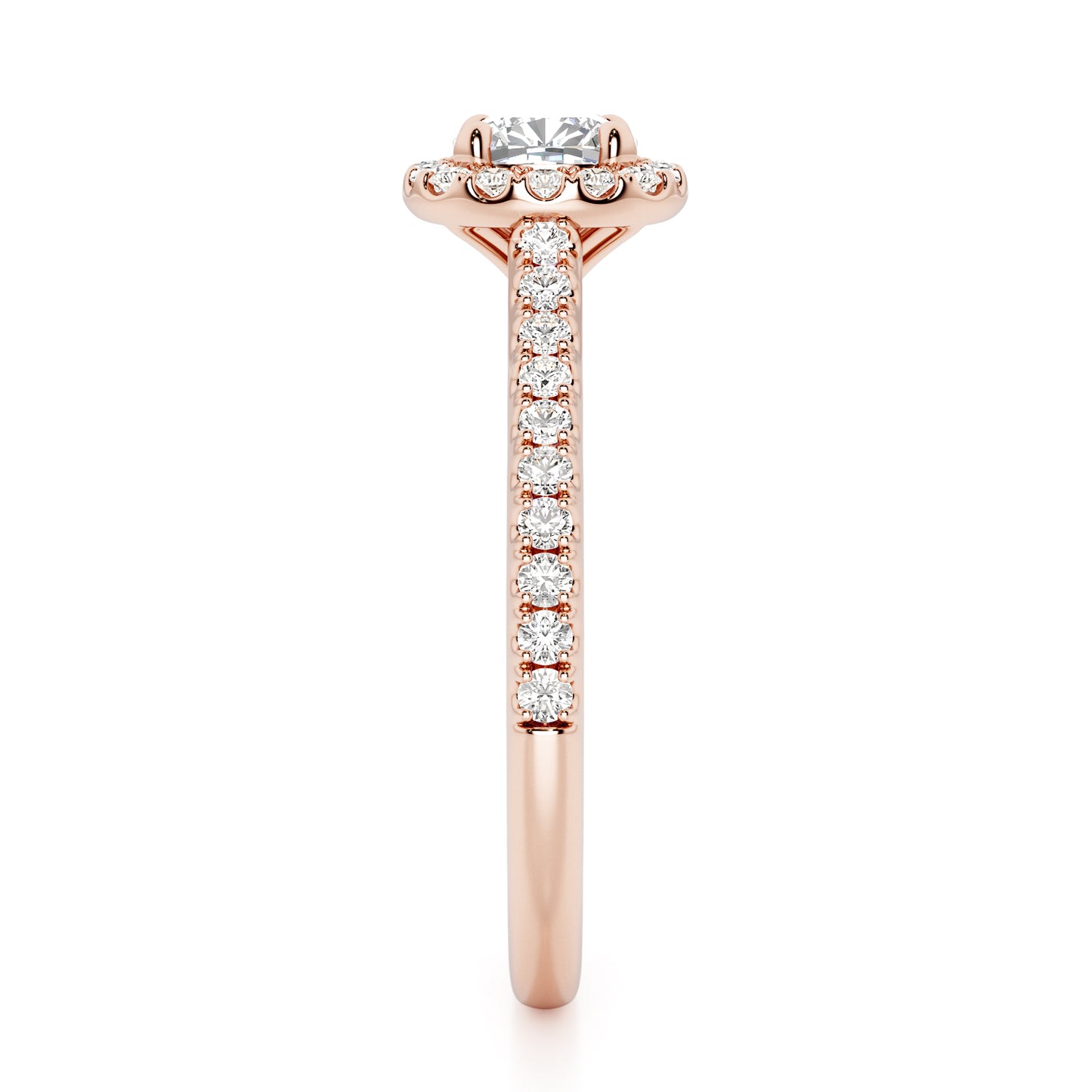 Cushion Cut Halo Engagement Ring with Diamond Shoulders - 2ct+, E/F, VVS - 18ct Rose Gold