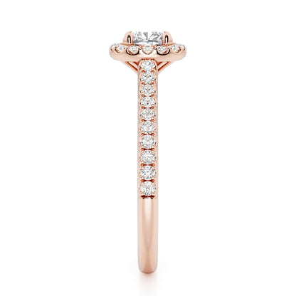 Cushion Cut Halo Engagement Ring with Diamond Shoulders - 2ct+, E/F, VVS - 18ct Rose Gold