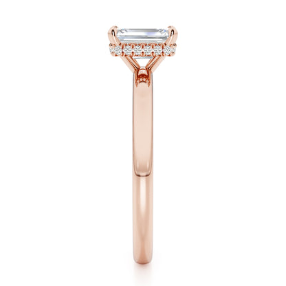 Emerald Cut Hidden Halo Engagement Ring - 2ct+, E/F, VVS - 18ct Rose Gold