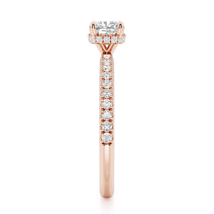 Cushion Cut Hidden Halo with Diamond Shoulders Engagement Ring - 2ct+, E/F, VVS - 18ct Rose Gold