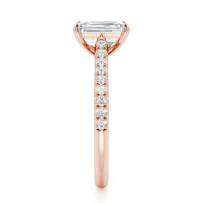 Emerald Cut with Diamond Shoulders Engagement Ring - 2ct+, E/F, VVS - 18ct Rose Gold