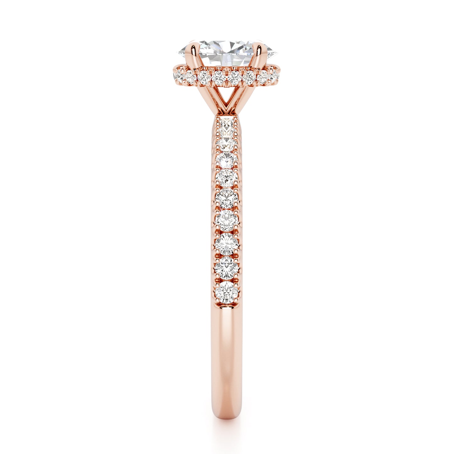 Oval Cut Hidden Halo with Diamond Shoulders Engagement Ring - 2ct+, E/F, VVS - 18ct Rose Gold