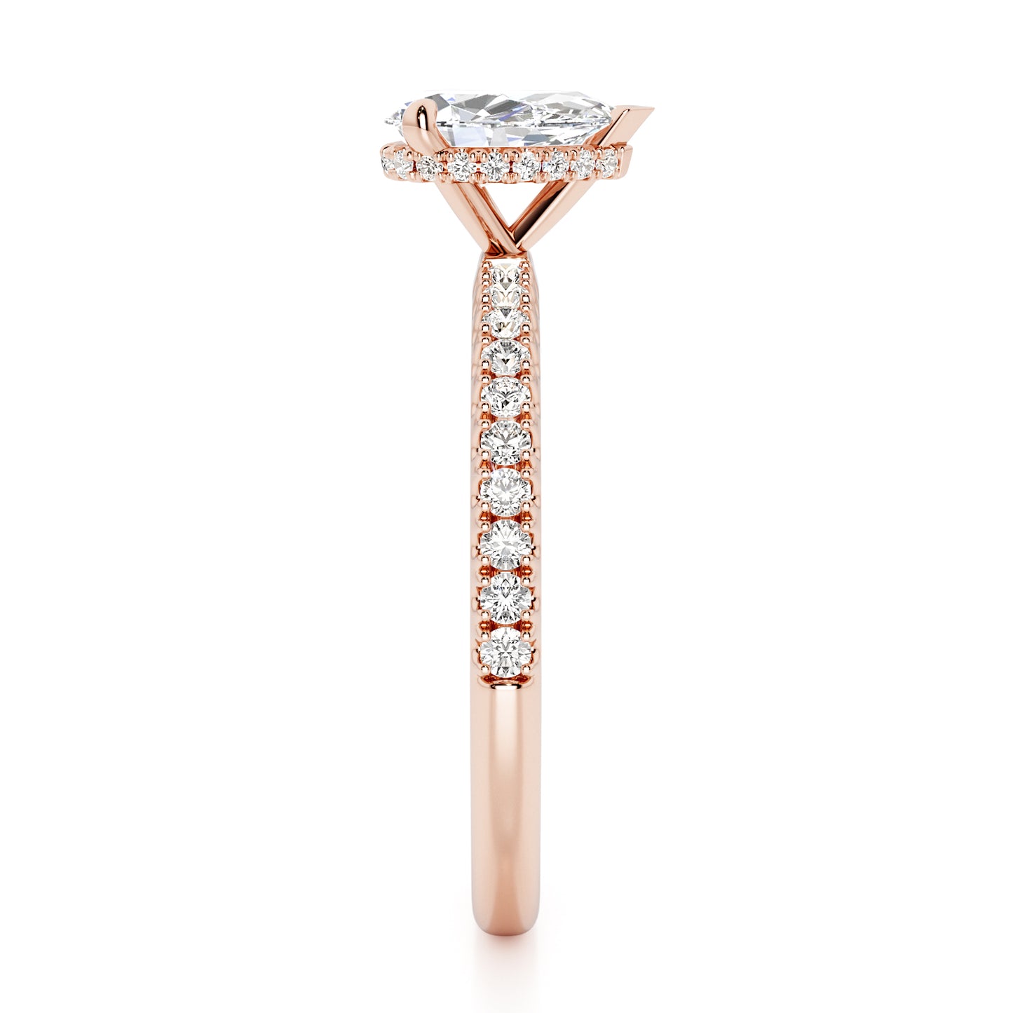 Pear Cut Hidden Halo with Diamond Shoulders Engagement Ring - 2ct+, E/F, VVS - 18ct Rose Gold