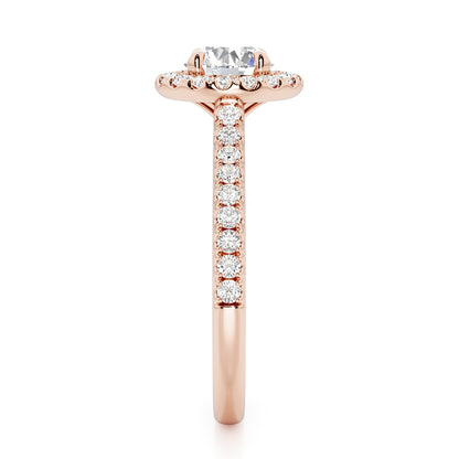 4 Claw Round Cut Halo Engagement Ring with Diamond Shoulders - 1ct+, E/F, VVS - 18ct Rose Gold