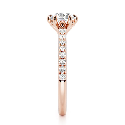 6 Claw Round Cut with Diamond Shoulders Engagement Ring - 2ct+, E/F, VVS - 18ct Rose Gold