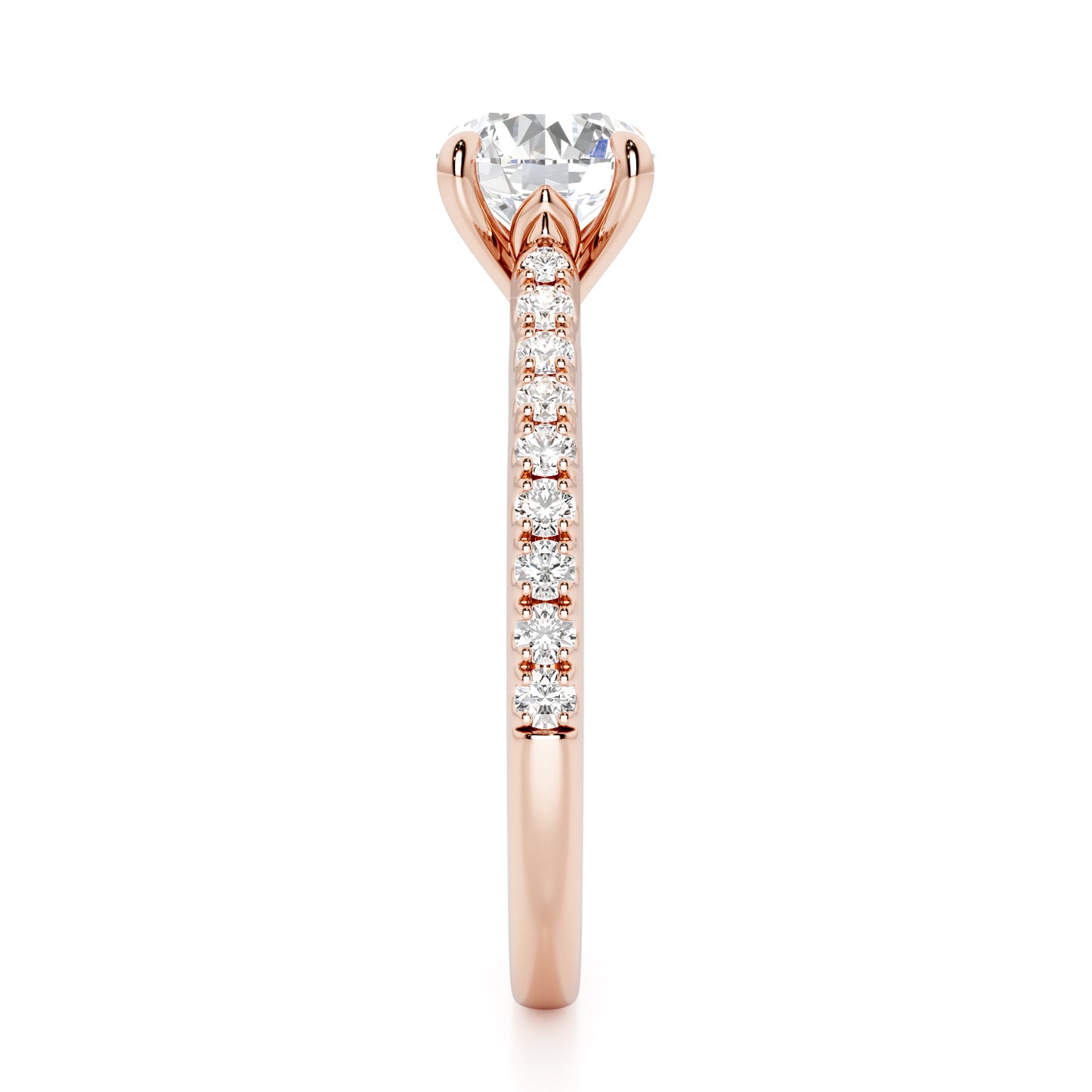 Classic Round Cut with Diamond Shoulders Engagement Ring - 2ct+, E/F, VVS - 18ct Rose Gold