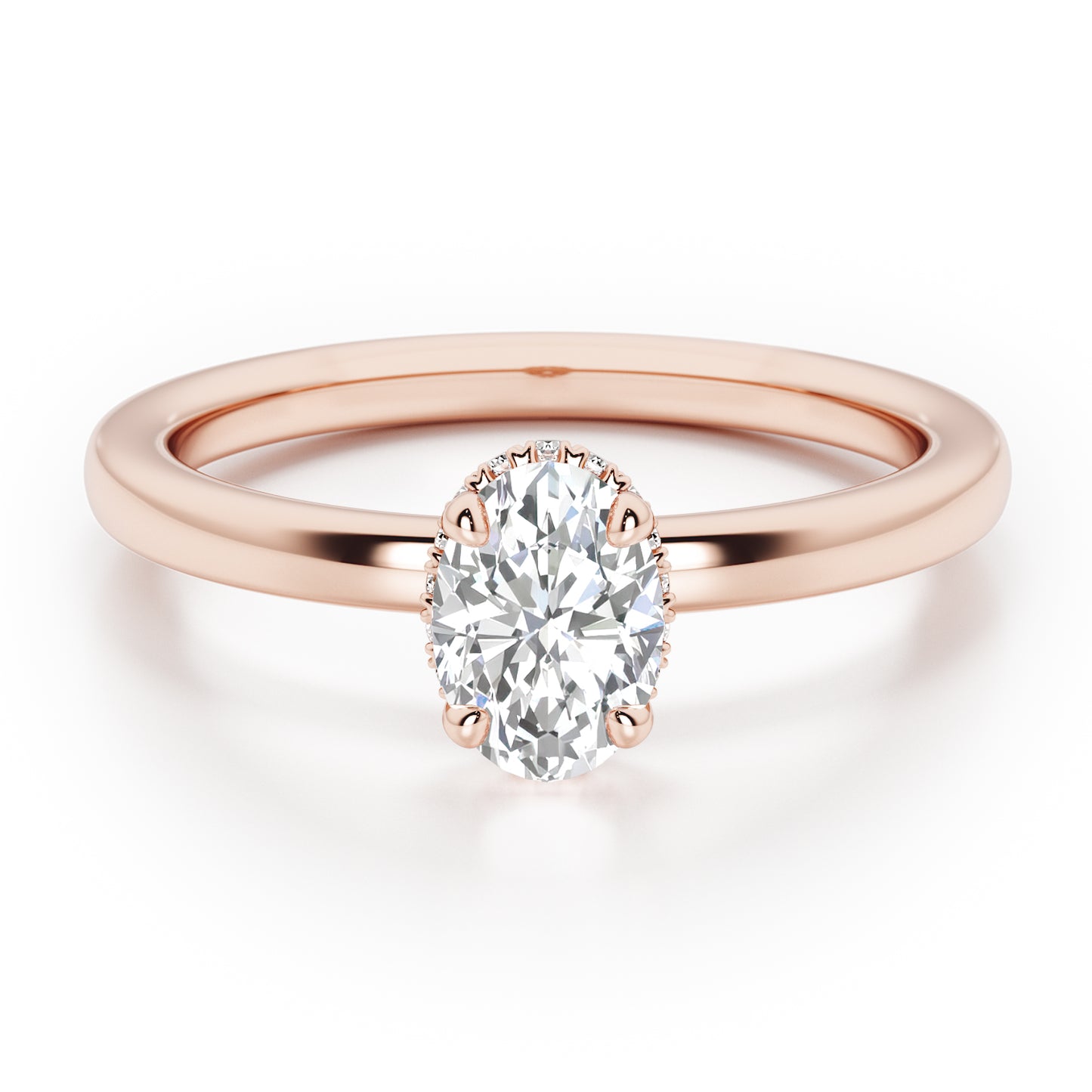 Classic Oval Cut Hidden Halo Engagement Ring - 2ct+, E/F, VVS - 18ct Rose Gold