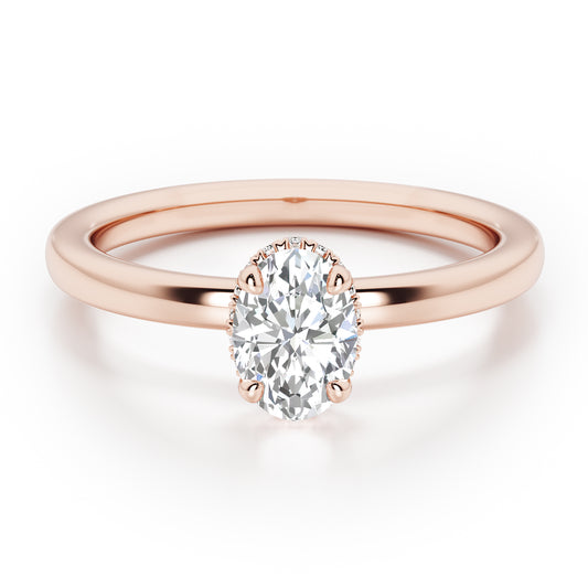 Classic Oval Cut Hidden Halo Engagement Ring - 2ct+, E/F, VVS - 18ct Rose Gold
