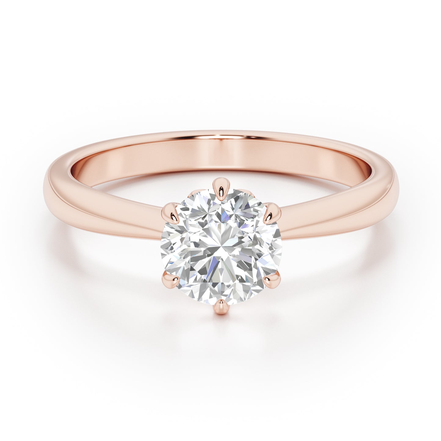 Classic 6 Claw Round Cut Solitaire Engagement Ring - 2ct+, E/F, VVS - 18ct Rose Gold