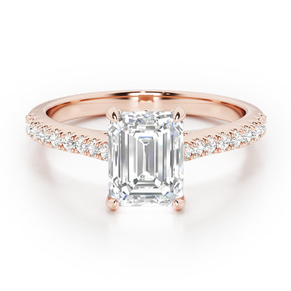 Emerald Cut with Diamond Shoulders Engagement Ring - 2ct+, E/F, VVS - 18ct Rose Gold