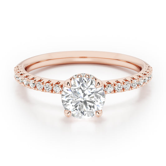 Classic Round Cut Hidden Halo with Diamond Shoulders Engagement Ring - 2ct+, E/F, VVS - 18ct Rose Gold
