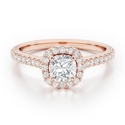 Cushion Cut Halo Engagement Ring with Diamond Shoulders - 2ct+, E/F, VVS - 18ct Rose Gold