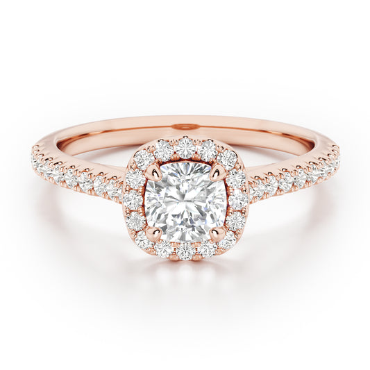 Cushion Cut Halo Engagement Ring with Diamond Shoulders - 2ct+, E/F, VVS - 18ct Rose Gold