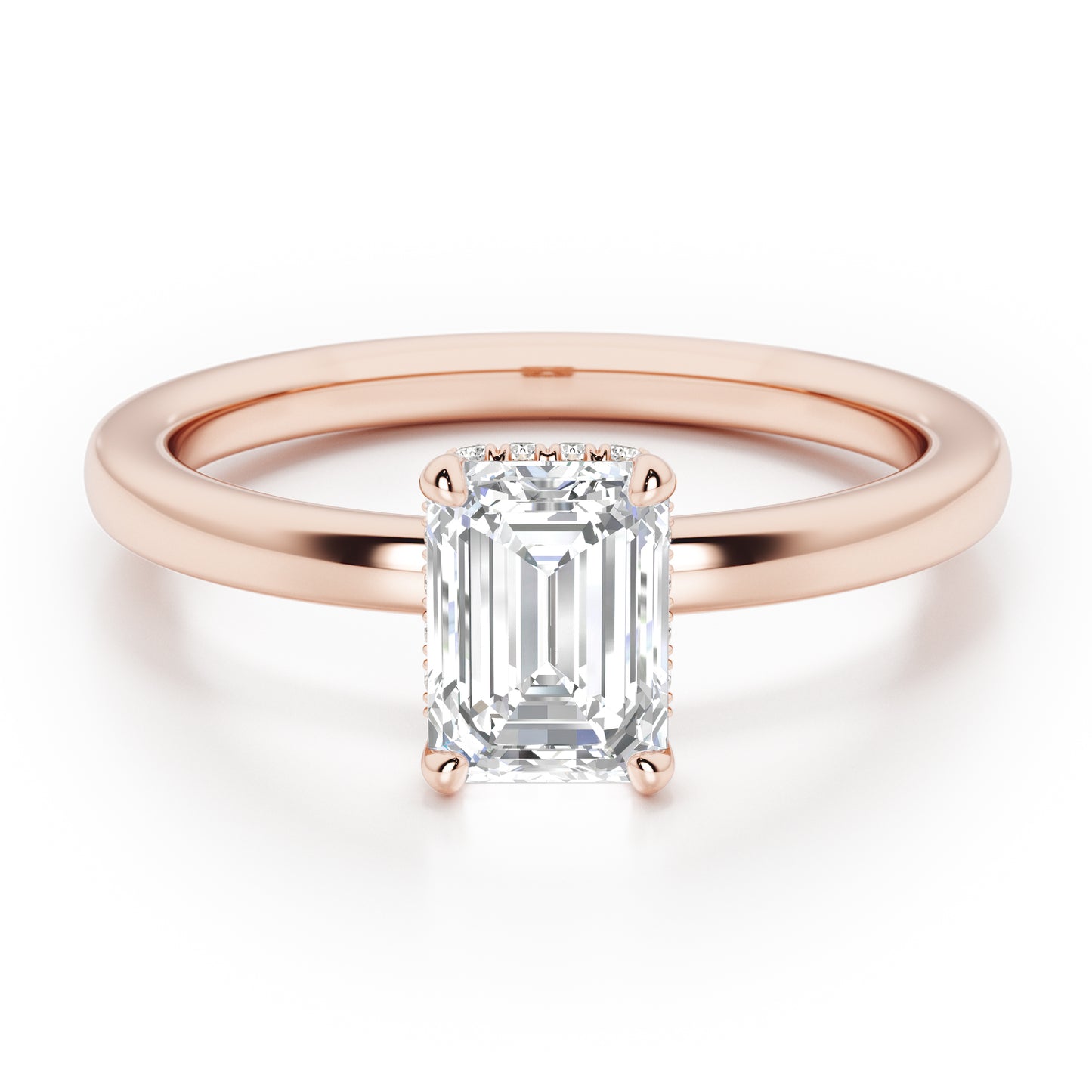 Emerald Cut Hidden Halo Engagement Ring - 2ct+, E/F, VVS - 18ct Rose Gold